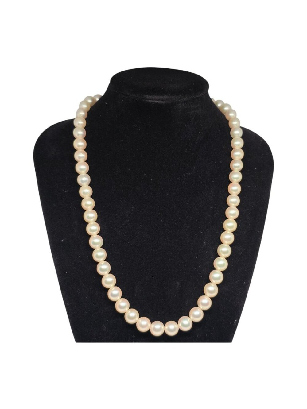 Faux‎ Pearl Necklace 17” Cream 8mm Beads Silver Clasp